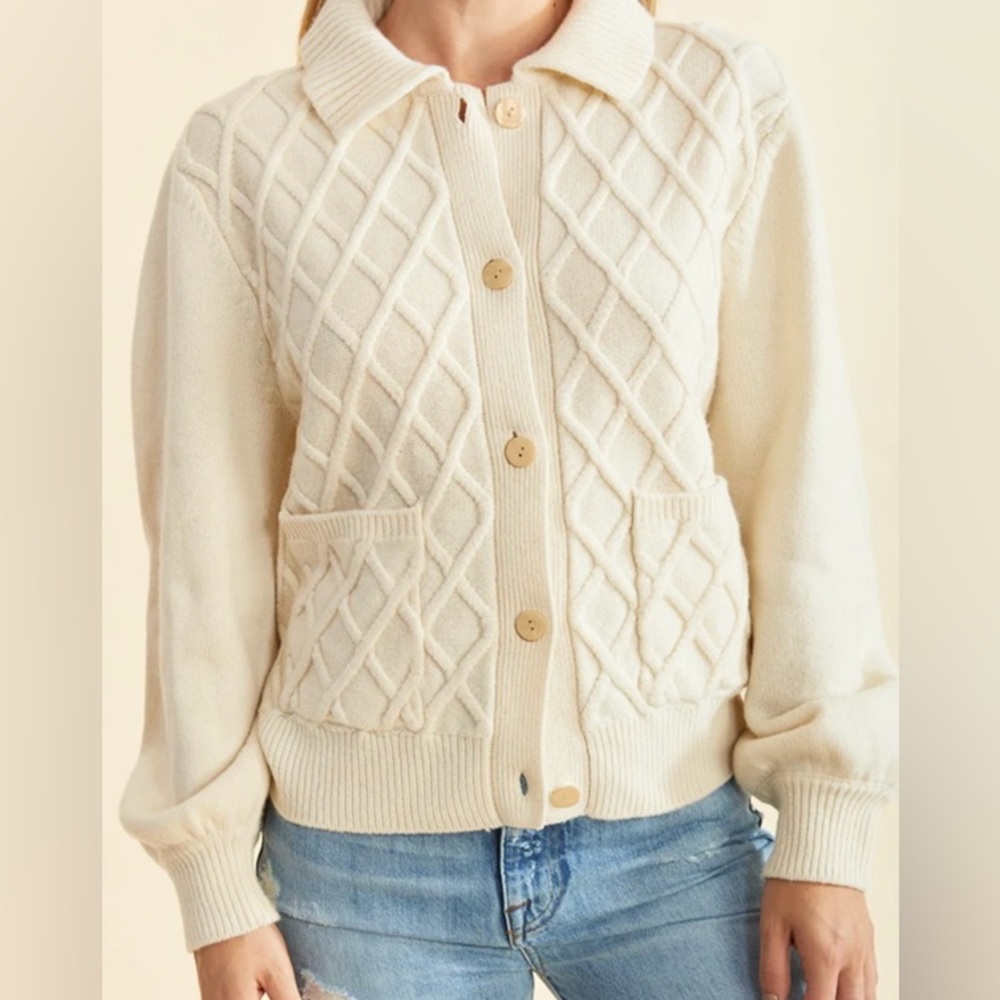 Ciao Lucia Tomayo Cardigan Ivory 100% Merino Wool Cable Knit NWT XS - Picture 5 of 16